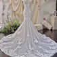 White floral applique lace long mermaid slim fit floor length ball gown evening gown wedding dress nv4434