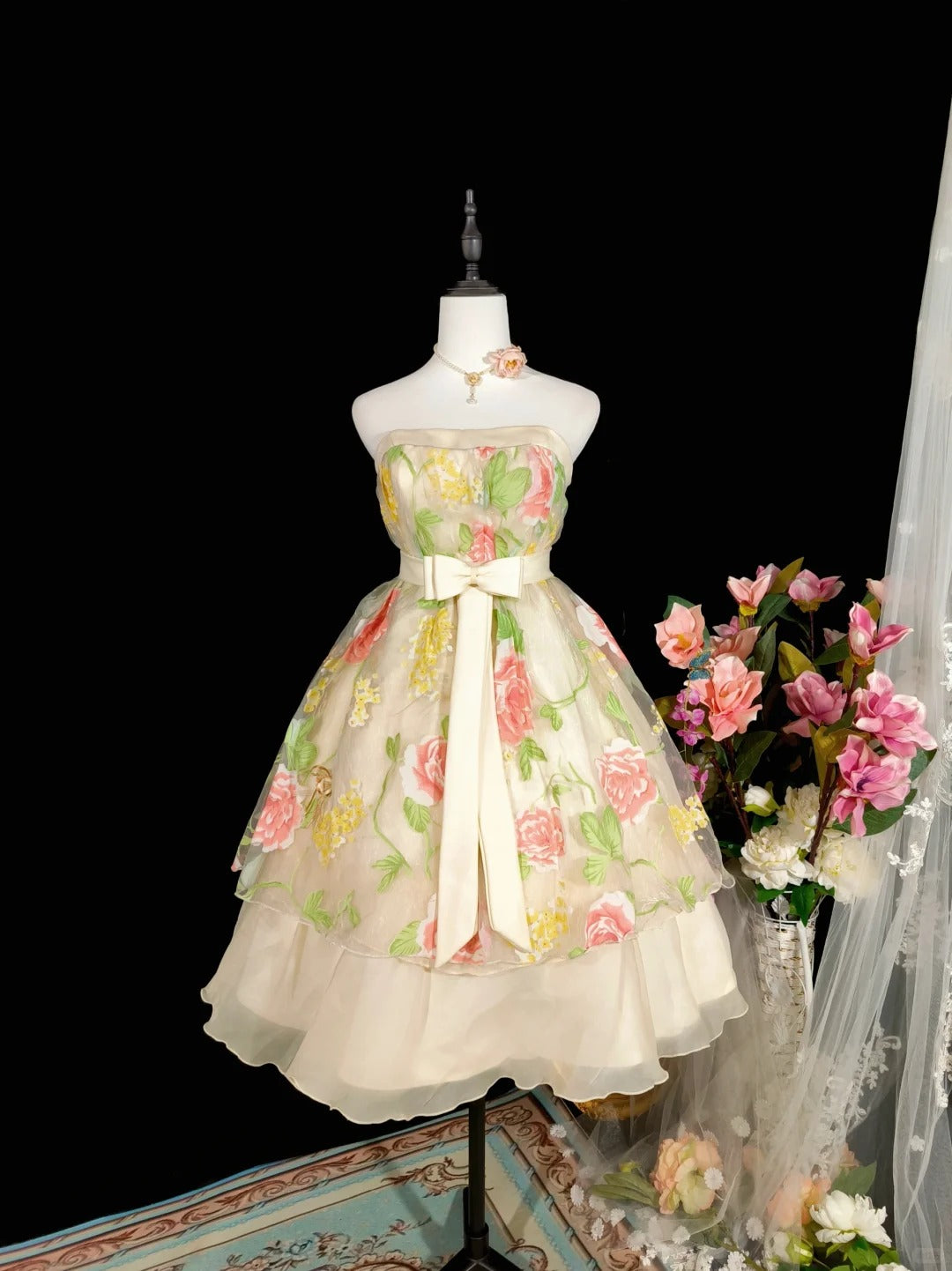 Robe de soirée courte élégante en tulle à fleurs blanches, robe d'anniversaire nv4778