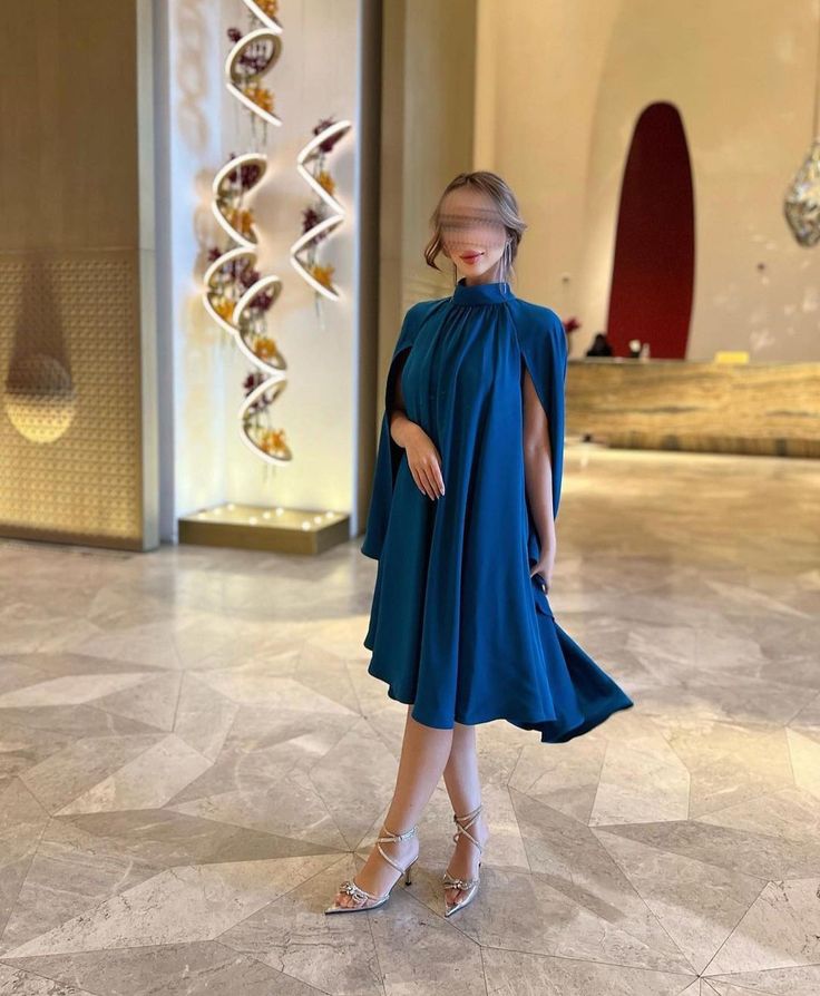 Blue fashion elegant large backless strap chain long sleeve short mini evening dress prom dress party dress homecoming dress nv2547