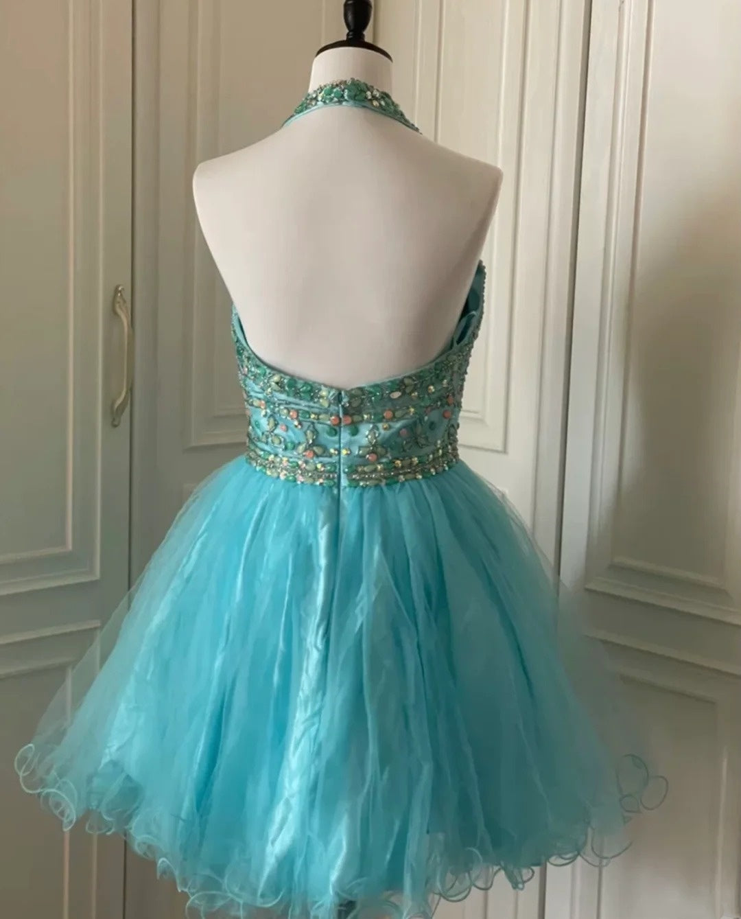 Blue Beaded Short Tulle Princess Homecoming Dress Birthday Party Dress nv4710