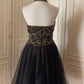 Black gold beaded short vintage homecoming dress birthday party dress nv4711