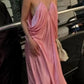 Pink fashion V-neck elegant long satin prom dress bridesmaid dress wedding guest party dress nv5214
