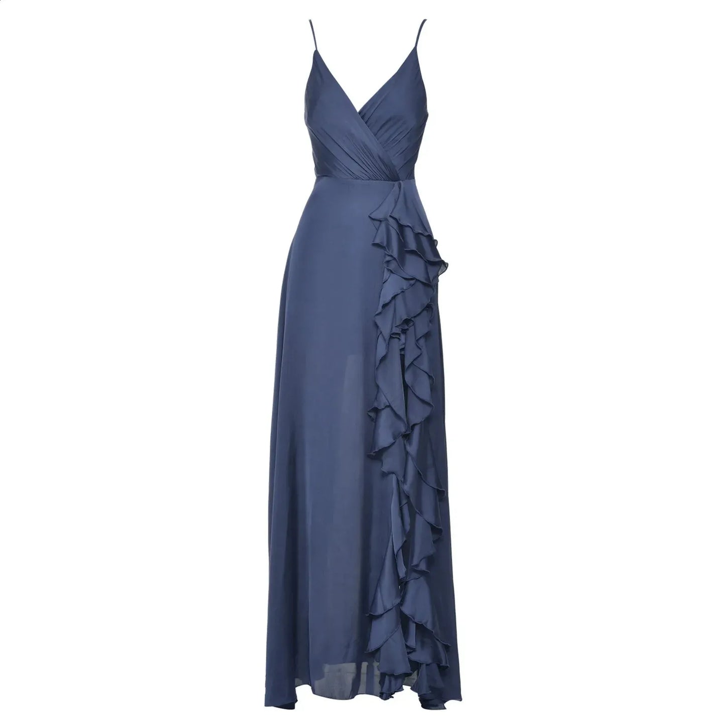 Irregular Ruffle Trim Split Cami Dress Rose red nv1339