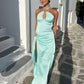 Blue Ocean Goddess Satin Long Prom Dress Evening Gown Party Dress nv4763