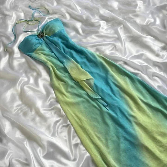 Pink Gorgeous Gradient Strapless Long Chiffon Elegant Ball Gown Evening Dress Party Dress nv4610