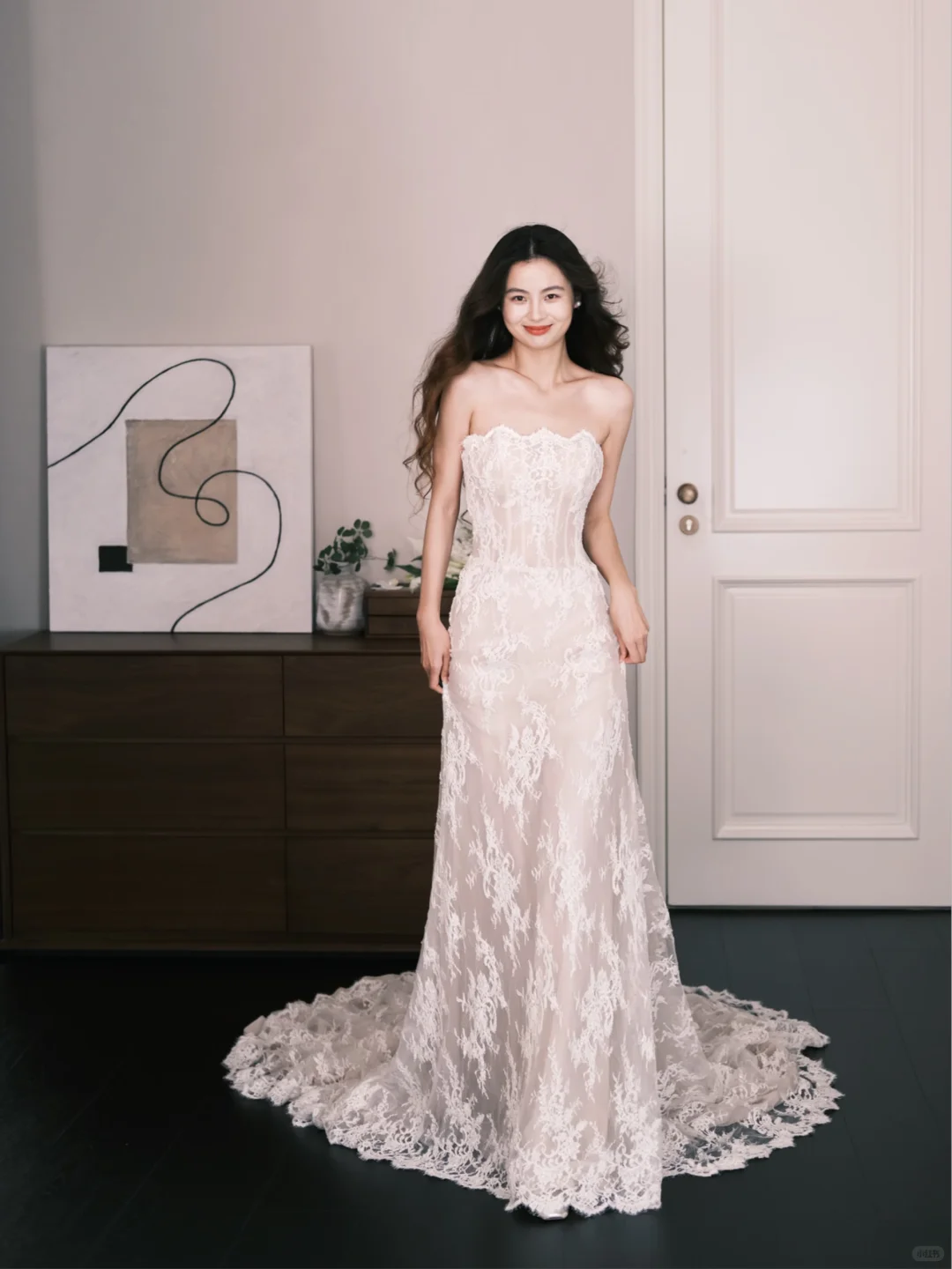 Scalloped Lace Mermaid Bridal Gown, Strapless Corset Wedding Dress  NV7301
