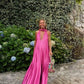 Pink/green V-neck low-cut long satin elegant ball gown, evening dress, wedding guest dress nv2976
