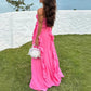 Pink Fashion Strapless Off-shoulder Waist Irregular Ruffle Long Elegant Ball Gown Evening Gown Party Dress nv3333