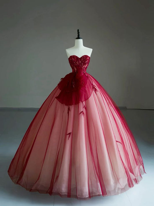 Robe de soirée longue en tulle perlé rouge élégante nv3060