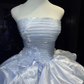 Strapless Light Lavender Prom Dress Pleated Bodice 3D Flower Tiered Bubble Organza Ball Gown  NV7043