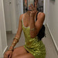 Green shiny sexy fashionable V-neck short sequined mini homecoming dress cocktail party dress nv3996