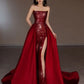 Robe de soirée sirène rouge à épaules dénudées et paillettes, ligne A, longue fente, robe de bal, robe de soirée nv2515