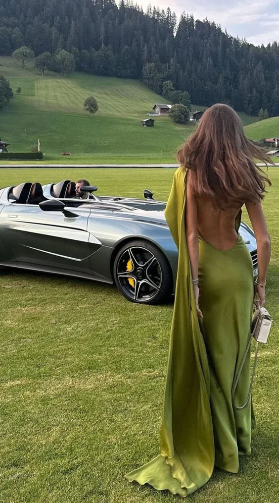 Green fashion elegant backless ribbon long formal prom dress evening gown party dress nv3648