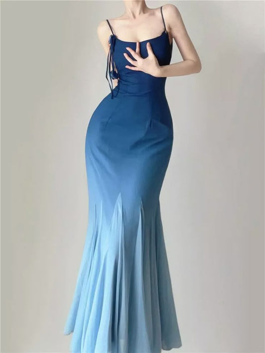 Blue fashion gradient sweet spaghetti strap long satin chiffon tulle ball gown evening gown party dress prom dress nv3896