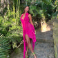 Rosa Mode Elegant Chiffon Kurze Rüschen Urlaub Party Kleid nv3877