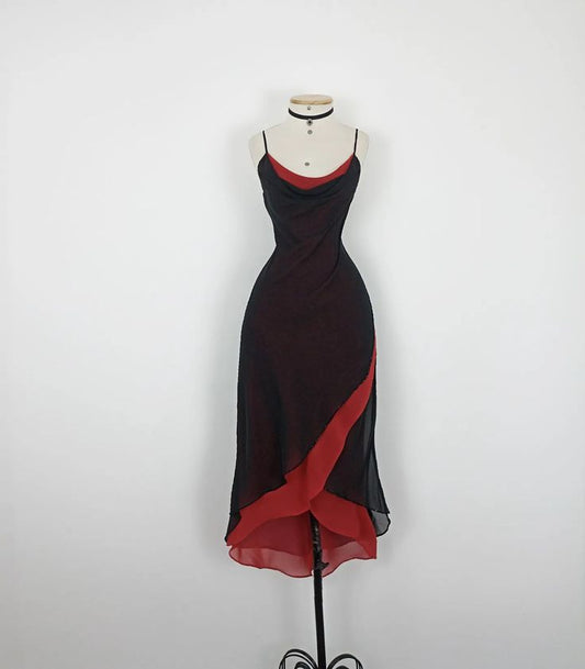 Black fashion red spaghetti strap ruffles long Chiffon sleeves elegant long chiffon ball gown evening dress party dress nv3548