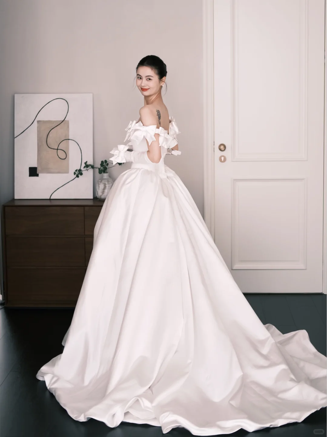 White Off The Shoulder Princess Satin Wedding Dress  NV7232