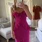 Rosa Maxikleid mit Spitzenrüschen, langes Ballkleid, Abendkleid, Partykleid, nv2686