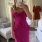 Rosa Maxikleid mit Spitzenrüschen, langes Ballkleid, Abendkleid, Partykleid, nv2686