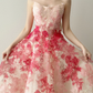 Strapless Pink Red Ombre Tulle Ball Gown 3D Floral Prom Dress  NV7129