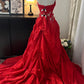 Red Satin Train Gown | Embellished Vintage Court Style | Evening/Party Toast Dress NV6316