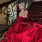 Beautiful elegant red off shoulder long satin A-line prom dress evening gown Christmas holiday party dress nv3066