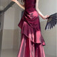 Burgundy Shiny Fashion Spaghetti Strap Long satin Ball Gown Evening Dress Party Dress nv3580