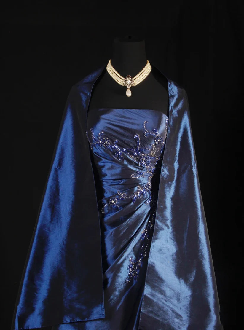 Navy Blue Gorgeous Shiny Vintage Fashion Off Shoulder Exquisite Beading Long Satin Elegant Ball Gown Party Dress Prom Dress nv3852