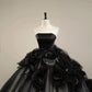 Black gorgeous exquisite floral elegant long tulle ball gown evening dress wedding dress nv3378