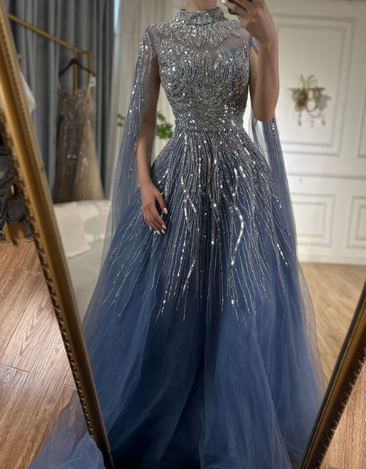 NiceVestidos-_Blue, Exquisite, Luxurious, Long Tulle Gown NV6074
