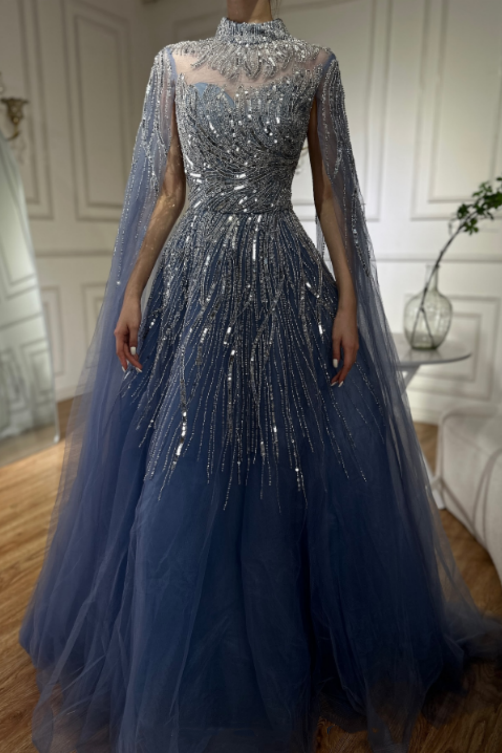 NiceVestidos-_Blue, Exquisite, Luxurious, Long Tulle Gown NV6074