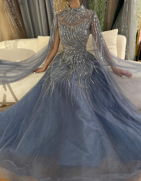 NiceVestidos-_Blue, Exquisite, Luxurious, Long Tulle Gown NV6074