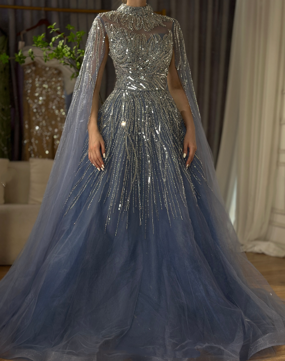NiceVestidos-_Blue, Exquisite, Luxurious, Long Tulle Gown NV6074