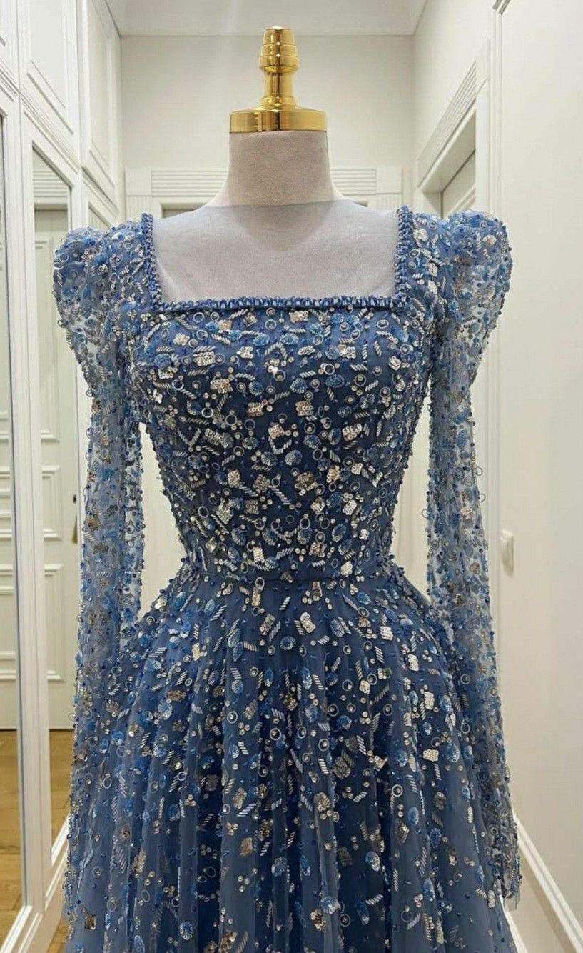 NiceVestidos-_Blue, Luxurious, Exquisitely Beaded Long Tulle Prom Dress NV6072