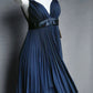 Navy blue short satin fashion pleated homecoming dress birthday dress nv5142