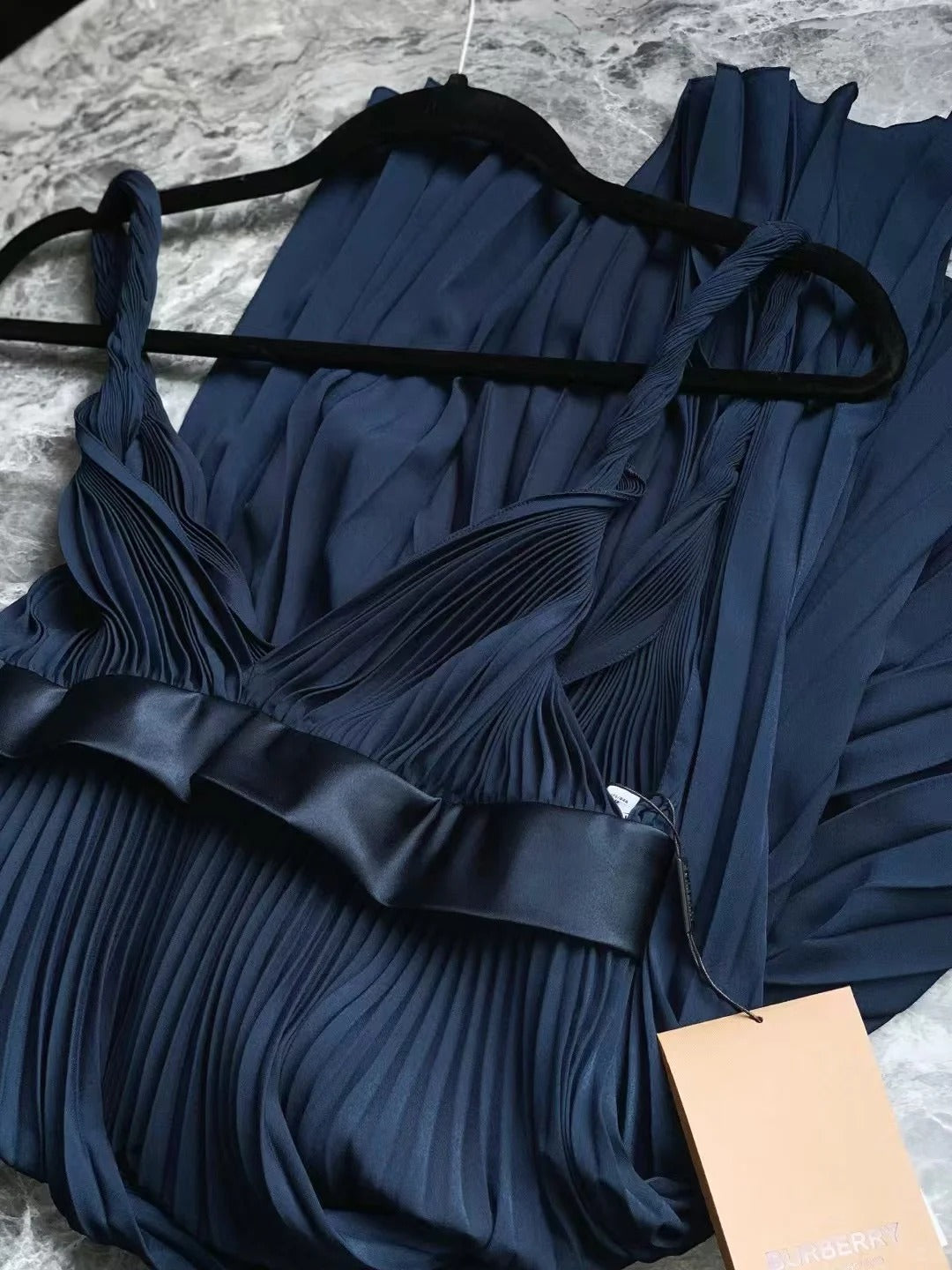 Navy blue short satin fashion pleated homecoming dress birthday dress nv5142