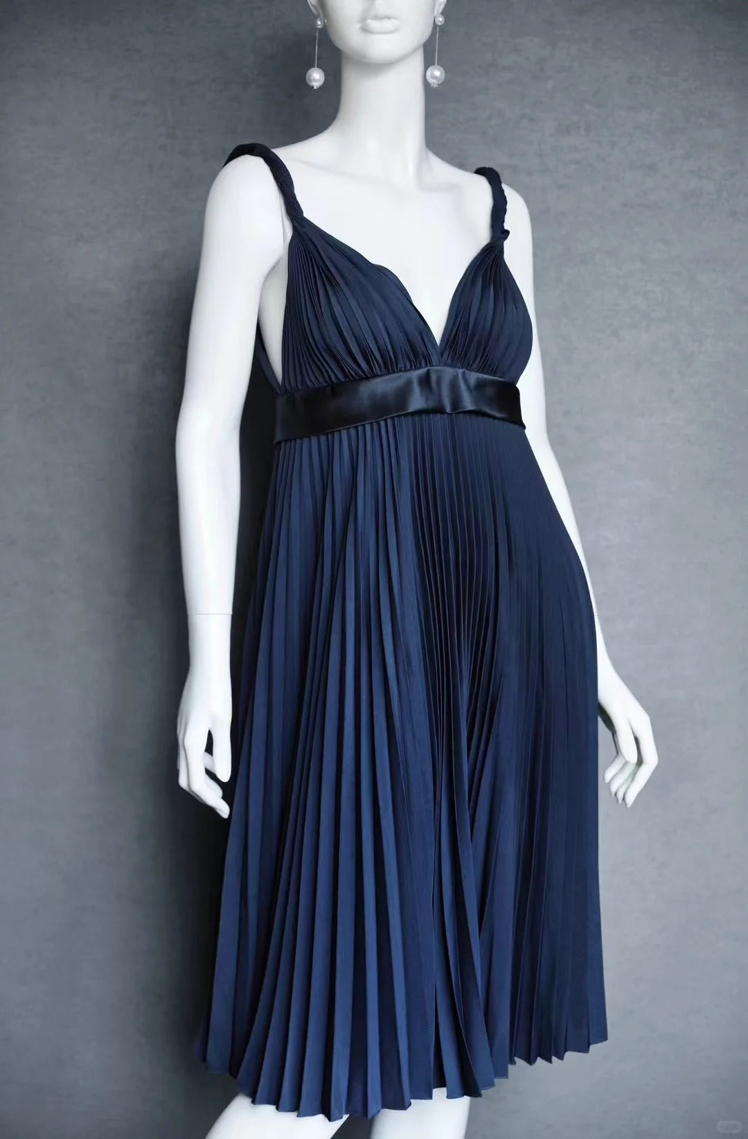 Navy blue short satin fashion pleated homecoming dress birthday dress nv5142