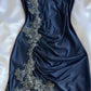 Marineblaues, modisches, trägerloses, langes, figurbetontes Meerjungfrau-Spitzen-Ballkleid, Abendkleid, Partykleid nv3476