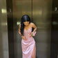 Blue Gorgeous Shiny Exquisite Beaded Long satin Slit Elegant Sexy Ball Gown Evening Dress Party Dress nv4148