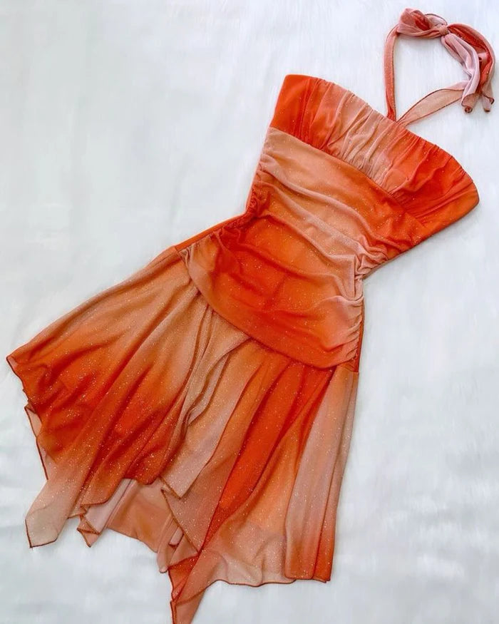 NiceVestidos--Orange suspender fashion shiny fairy dress short chiffon birthday dress homecoming dress party dress NV5698