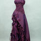 Dark Purple Retro Fashion Elegant Exquisite Beaded Spaghetti Strap Long Satin Lace Ball Gown Evening Dress nv3627