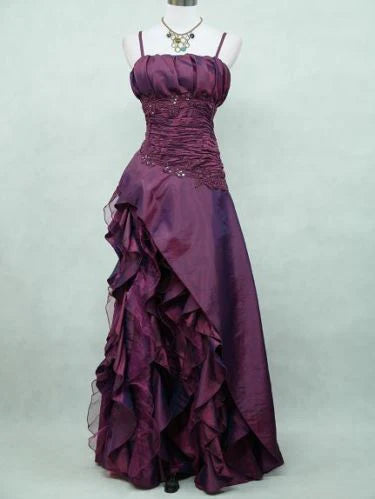 Dark Purple Retro Fashion Elegant Exquisite Beaded Spaghetti Strap Long Satin Lace Ball Gown Evening Dress nv3627