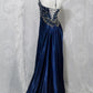 Navy Blue Gorgeous Fashion Elegant A-line Backless Sleeveless Slit Beaded Long Ball Gown Evening Party Dress Prom Dress nv3846