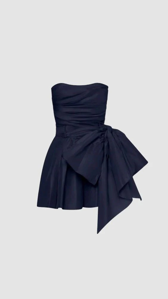 Navy blue off-the-shoulder fashionable short satin homecoming dress birthday party dress nv5279