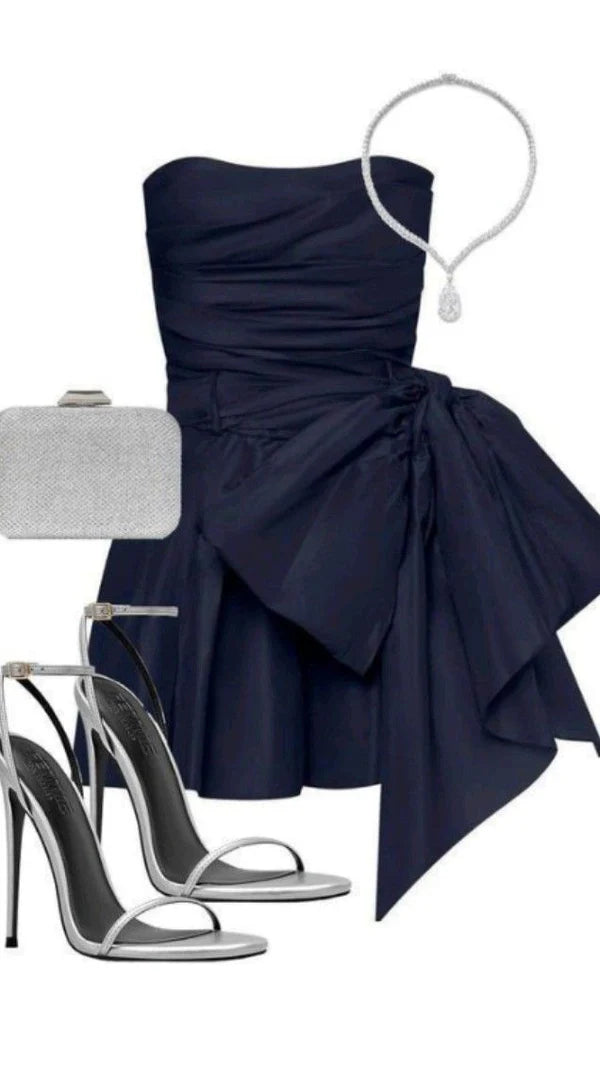 Navy blue off-the-shoulder fashionable short satin homecoming dress birthday party dress nv5279