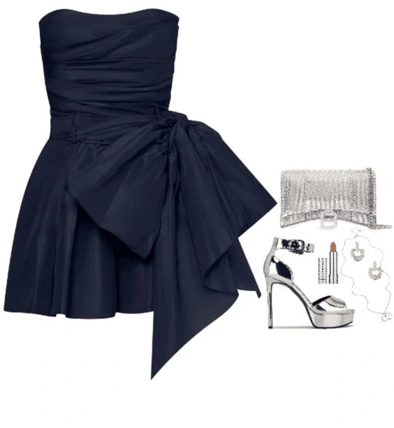 Navy blue off-the-shoulder fashionable short satin homecoming dress birthday party dress nv5279