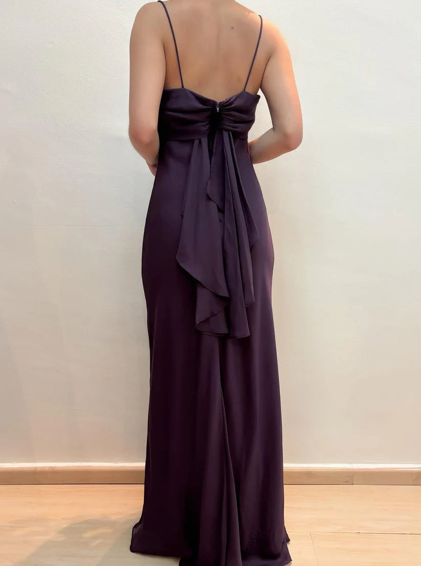 NiceVestidos -- Ärmelloses, bodenlanges Abendkleid aus lila/olivgrünem Chiffon im Feenstil NV5776