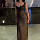 Brown Shiny Sequin Maxi Dress Long Ball Gown Evening Dress nv2668