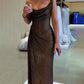 Brown Shiny Sequin Maxi Dress Long Ball Gown Evening Dress nv2668
