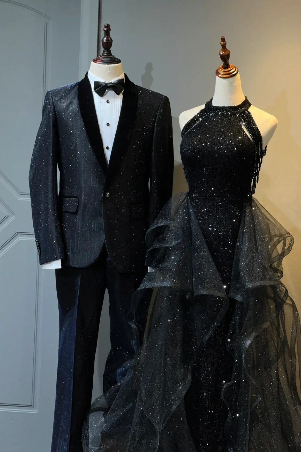 Black shiny long ball gown NV6624